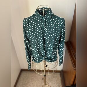 Abercrombie green and white polka dot knot front button down size XS